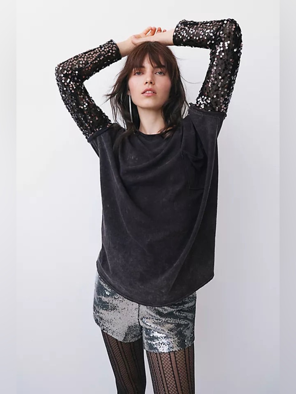 FREE PEOPLE Sequin Sleeve CELINE Tee XL - Picture 6 of 12